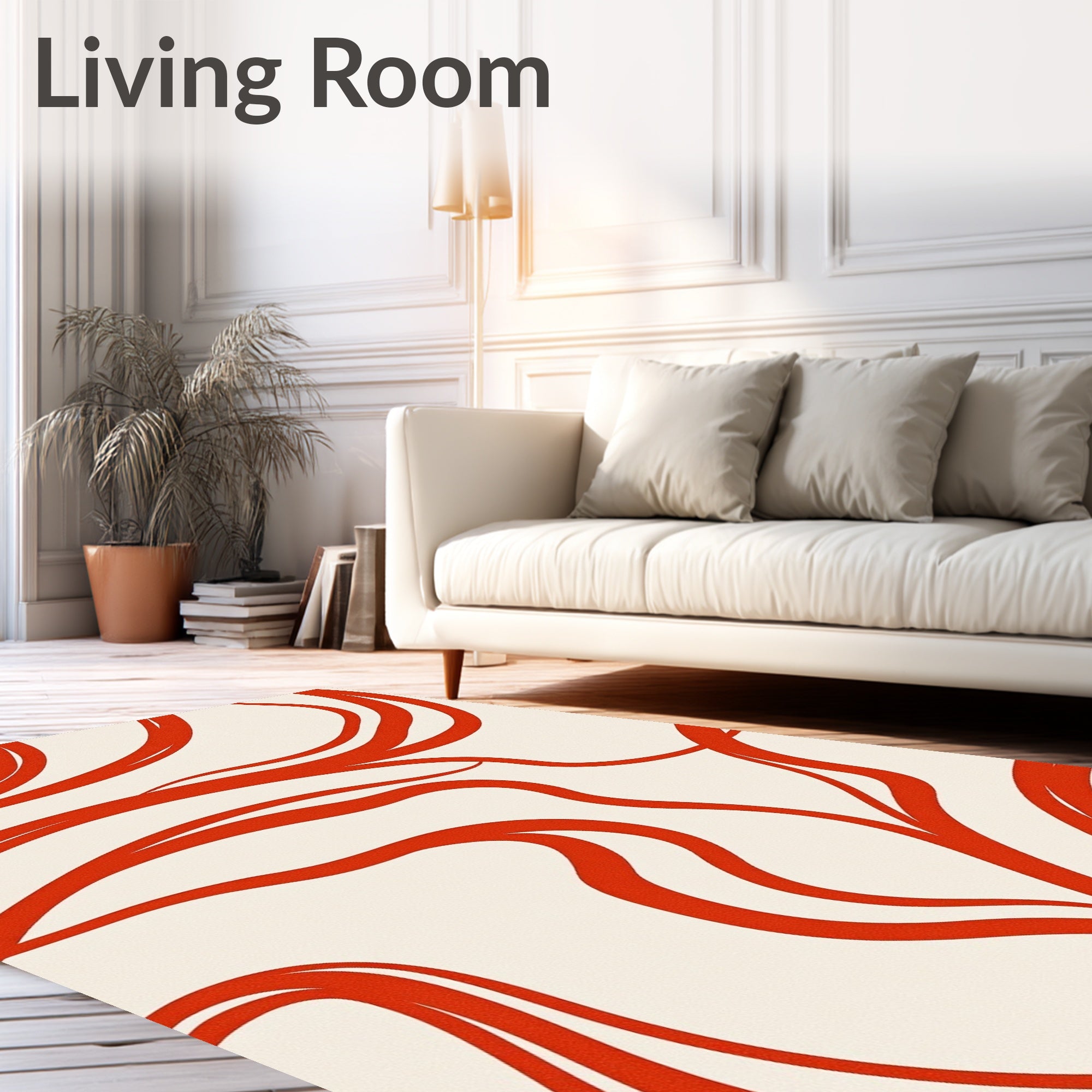 Vibrant Red Wavy Line Art Rug