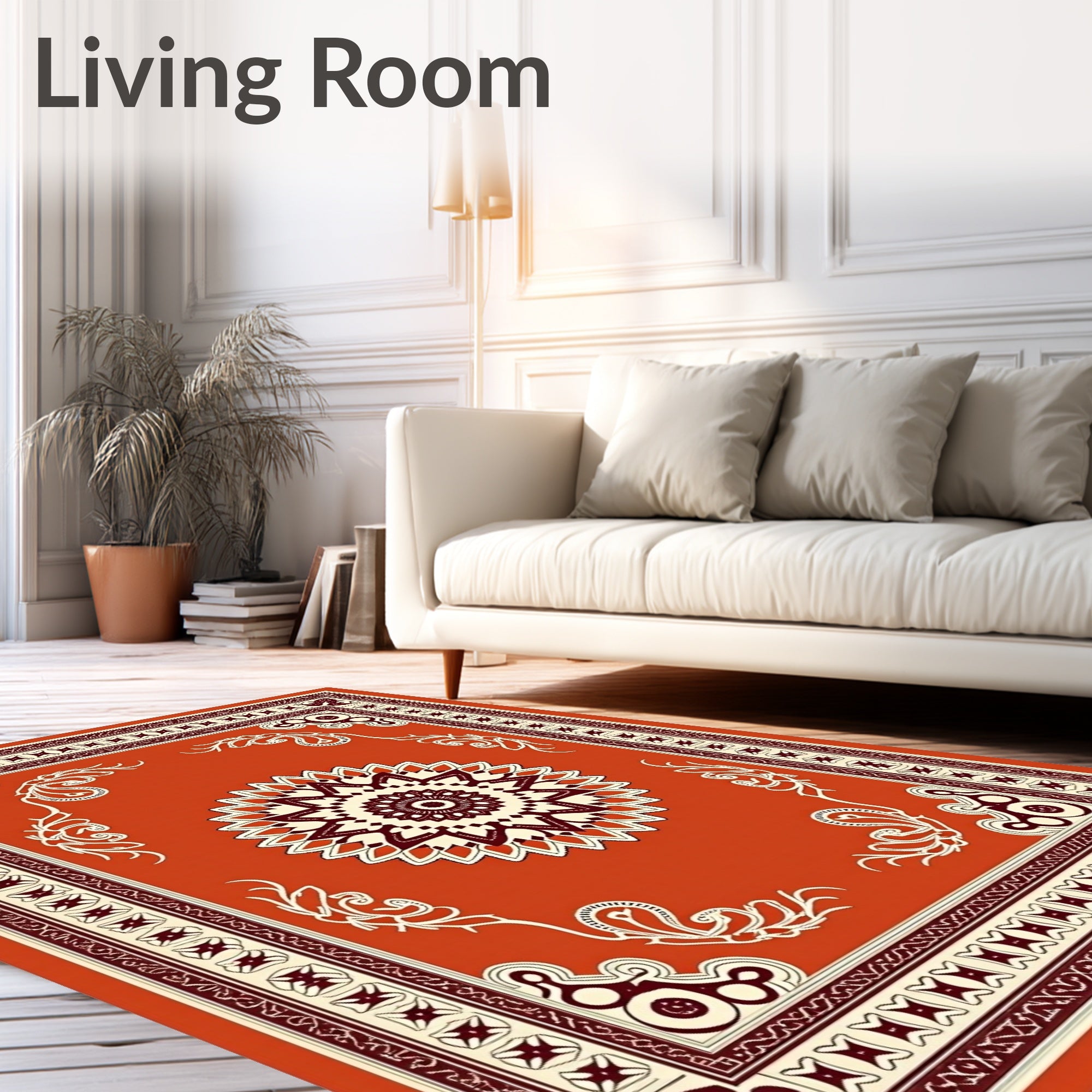 Crimson Medallion Bordered Floral Rug