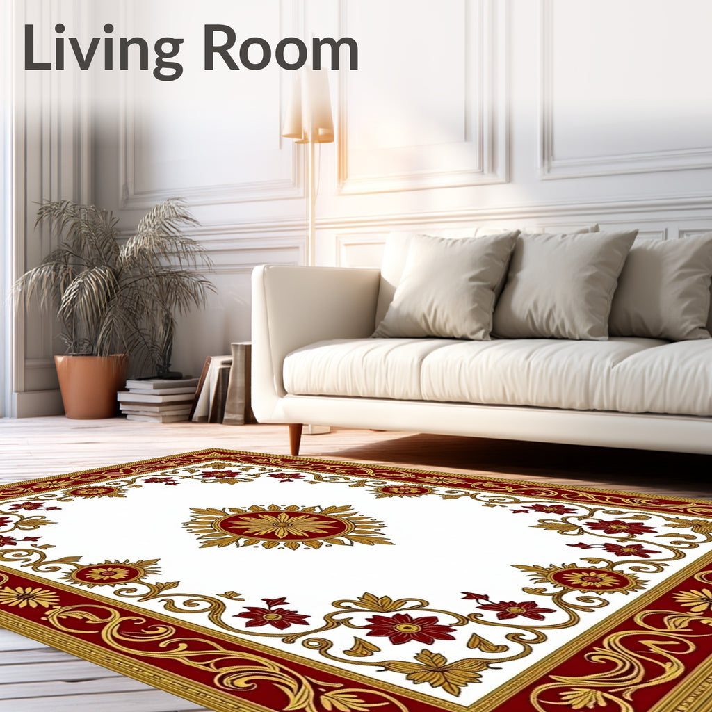 Crimson Gold Floral Medallion Border Rug