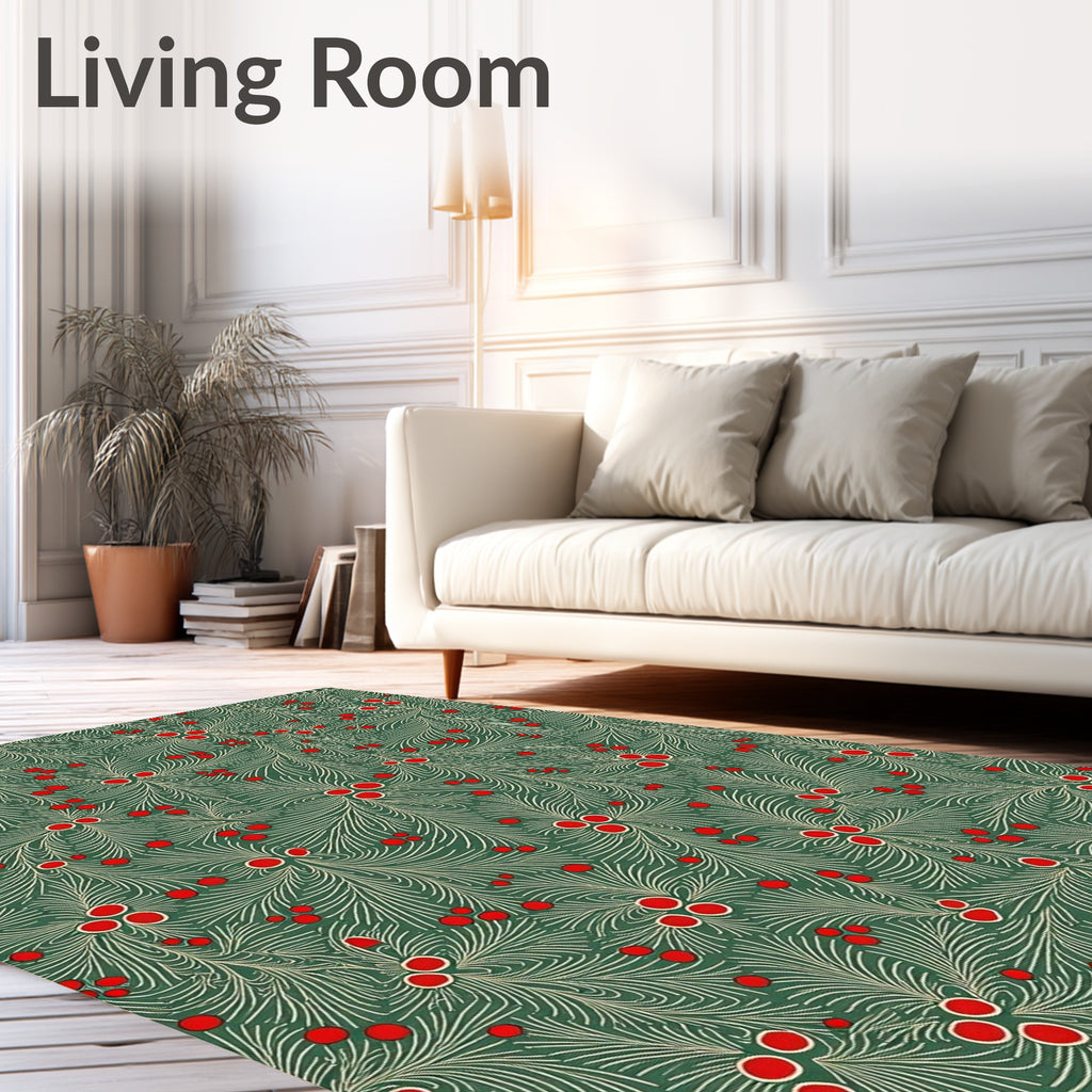 Emerald Green Holly Berry Branches Rug