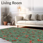 Emerald Green Holly Berry Branches Rug