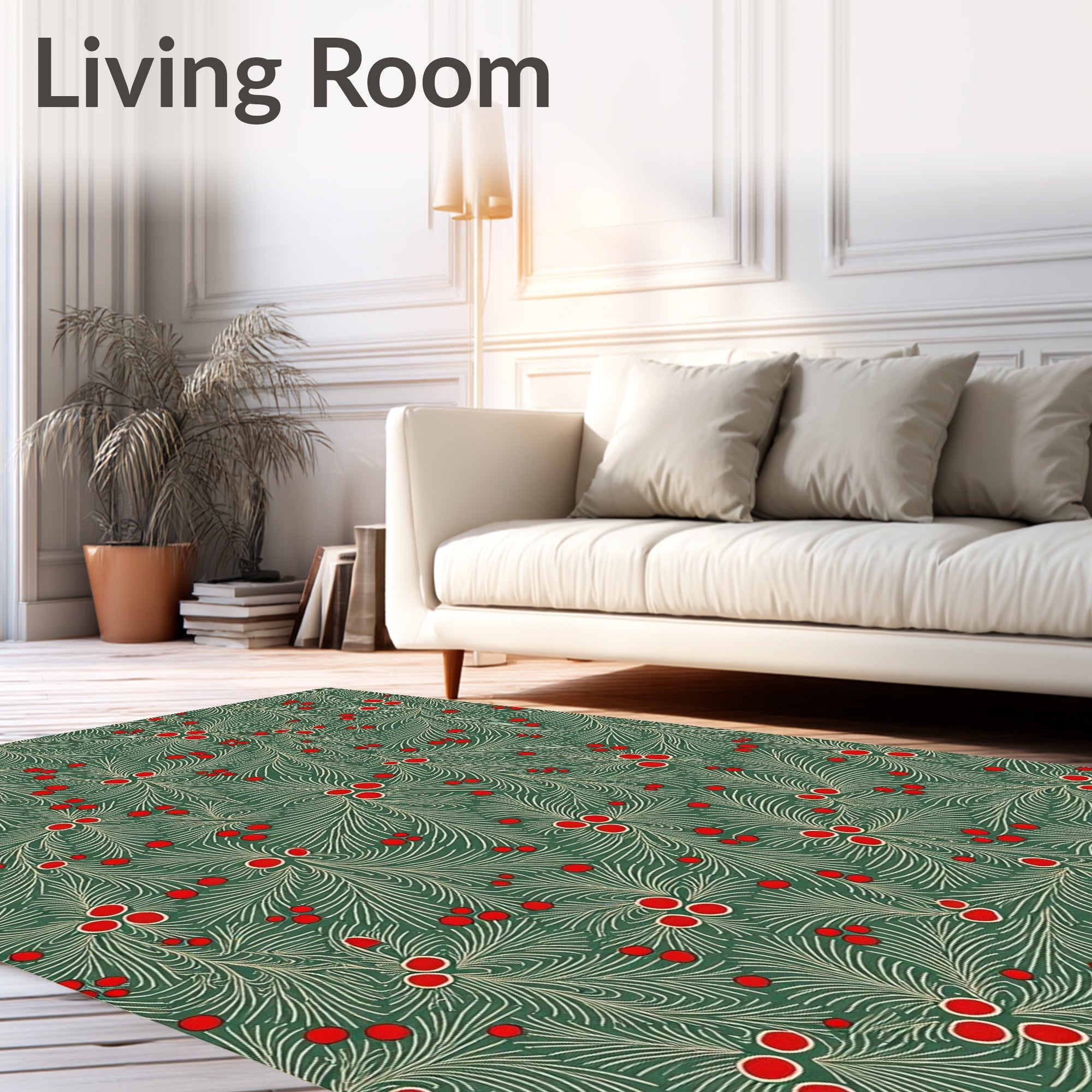 Emerald Green Holly Berry Branches Rug