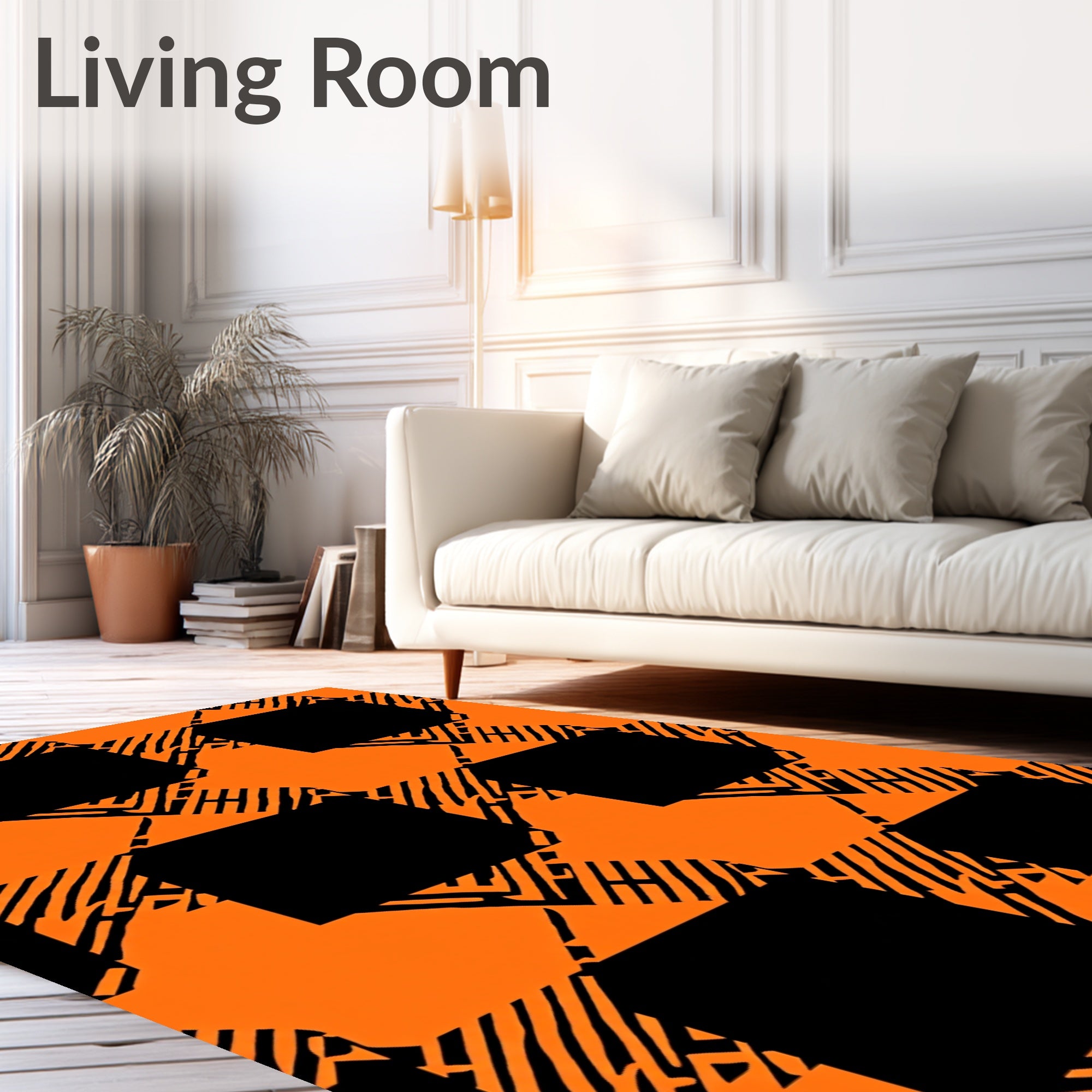 Bold Orange Black Houndstooth Squares Rug