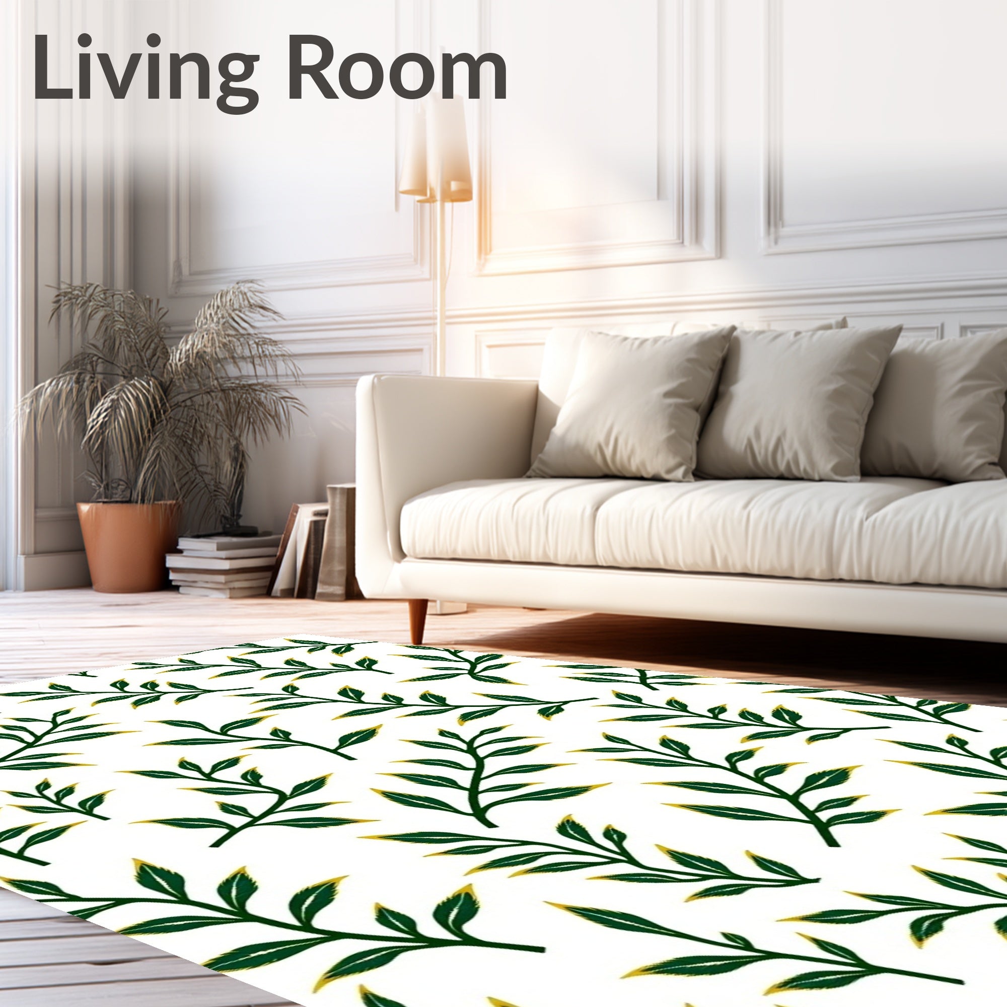 Dark Green Leafy Branches White Background Rug
