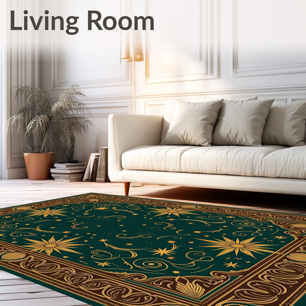 Celestial Gold and Teal Starburst Rug