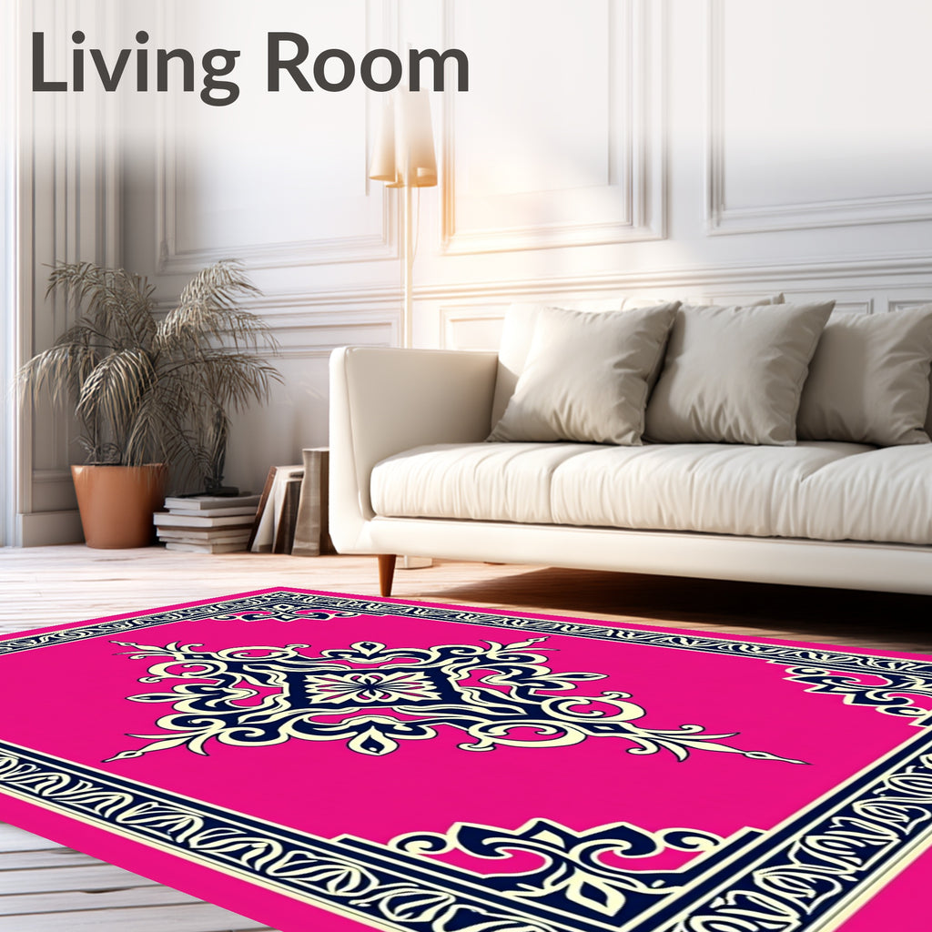 Ornate Vivid Pink Damask Medallion Rug