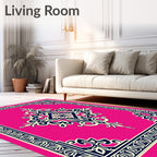 Ornate Vivid Pink Damask Medallion Rug