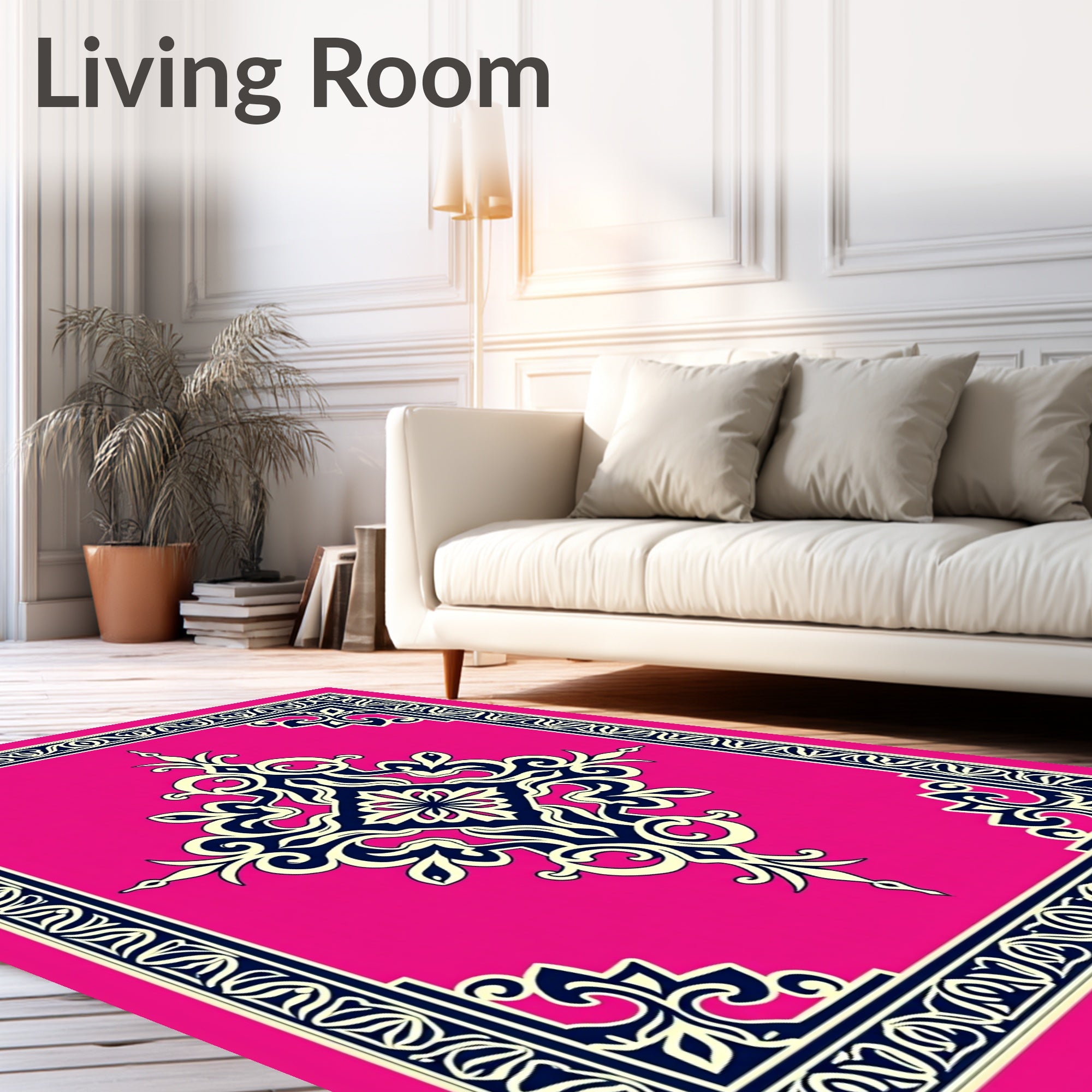 Ornate Vivid Pink Damask Medallion Rug