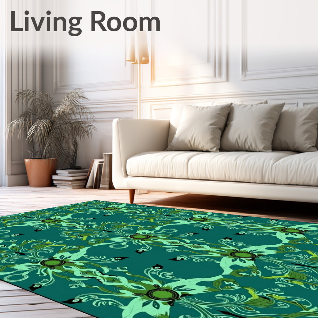 Teal Oceanic Turtle Floral Medallion Rug