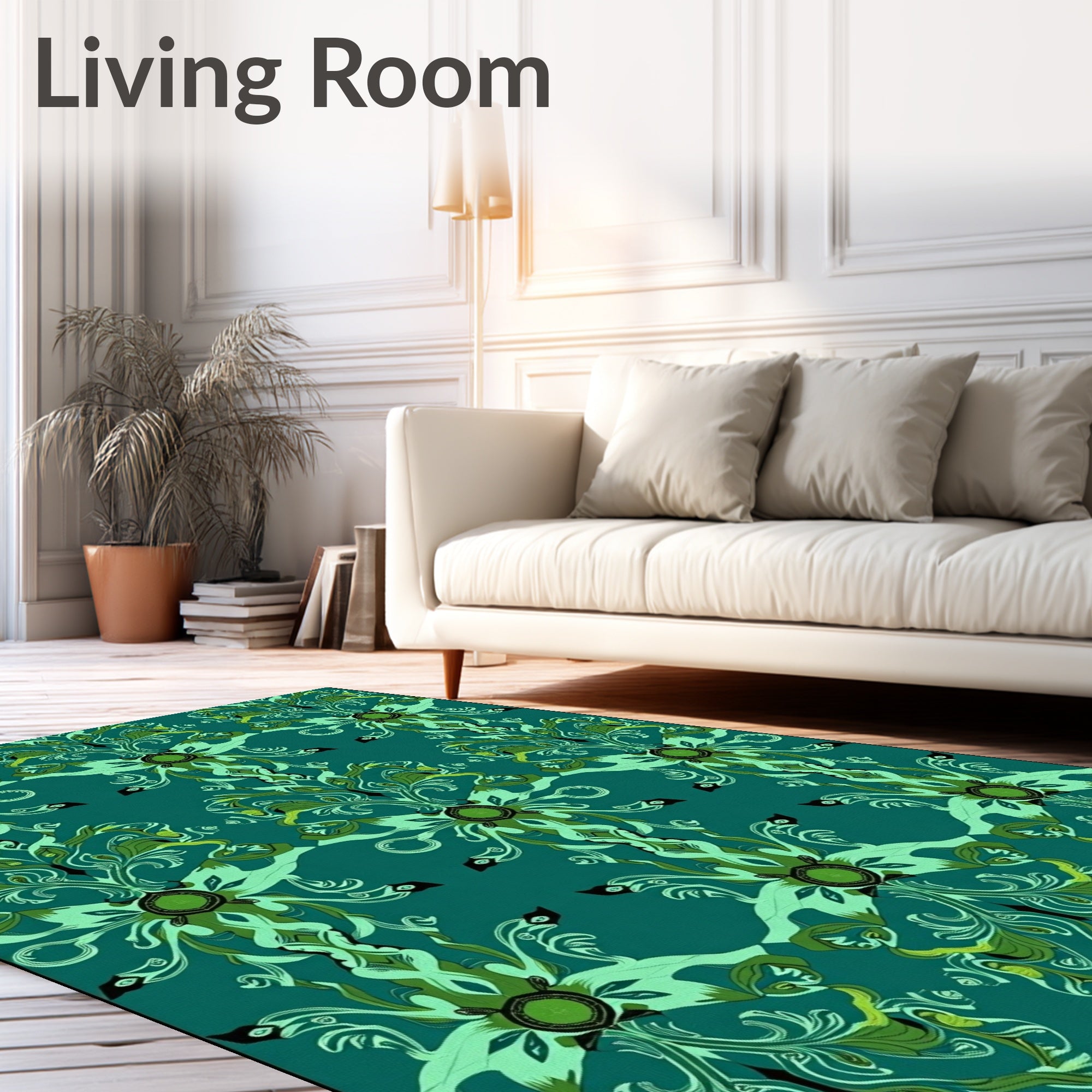 Teal Oceanic Turtle Floral Medallion Rug