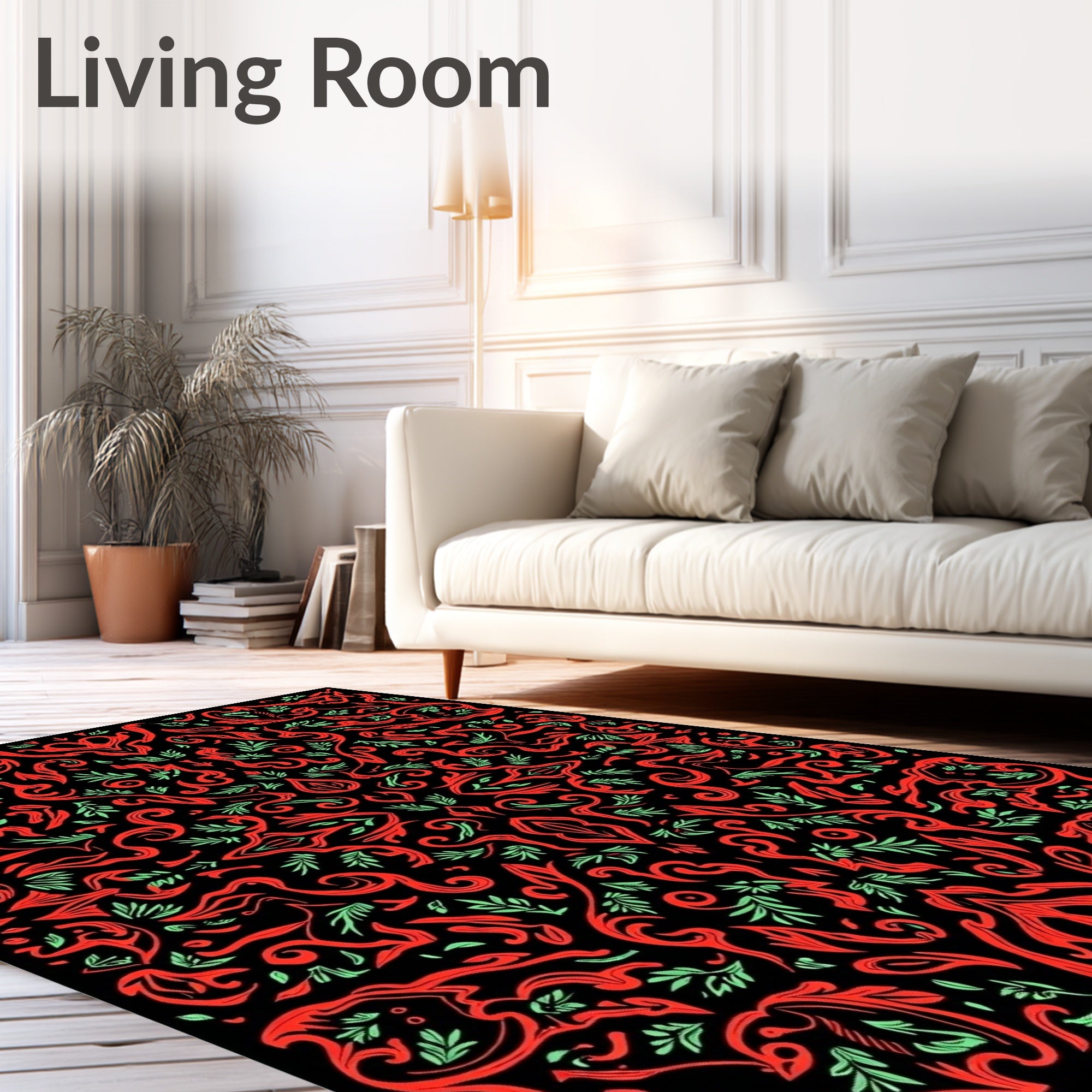 Red Black Blooming Floral Arabesque Rug
