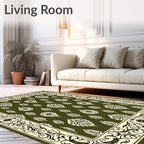 Olive Cream Paisley Scroll Border Rug