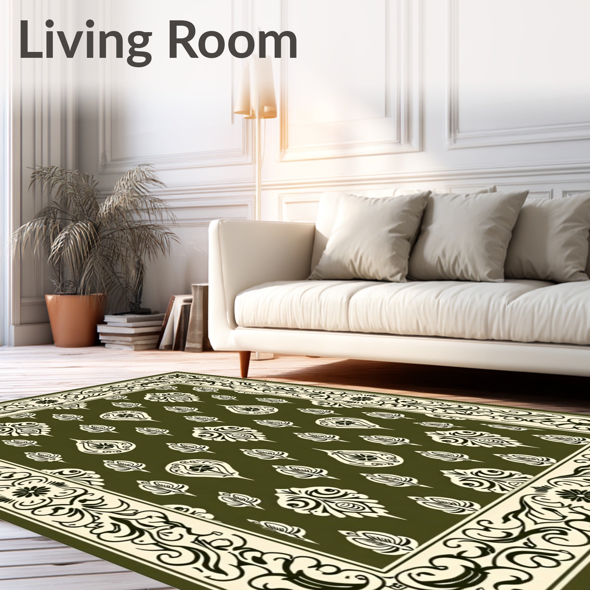 Olive Cream Paisley Scroll Border Rug