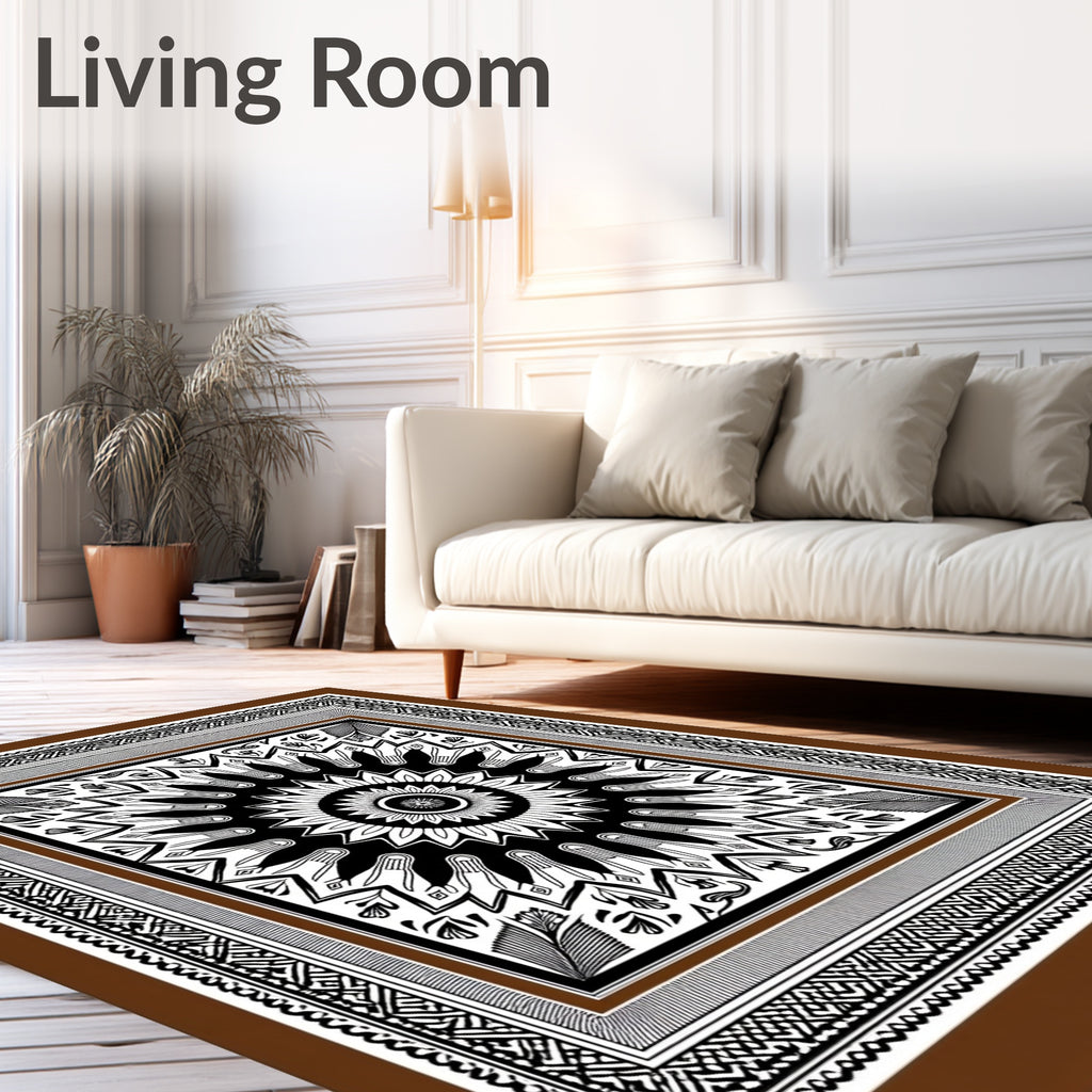 Brown Black Sunburst Floral Medallion Rug