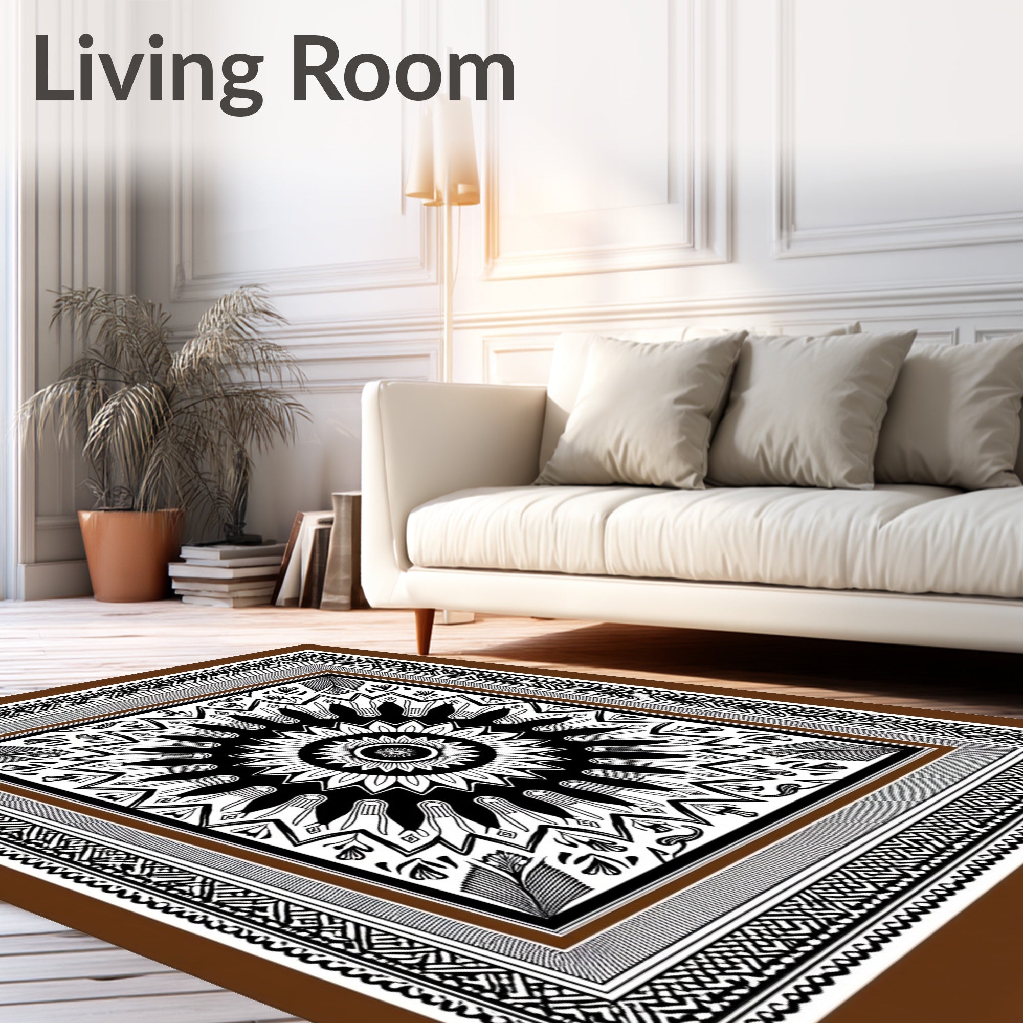Brown Black Sunburst Floral Medallion Rug