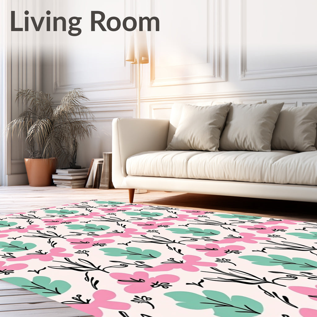 Pink Mint Green Floral Vine Rug