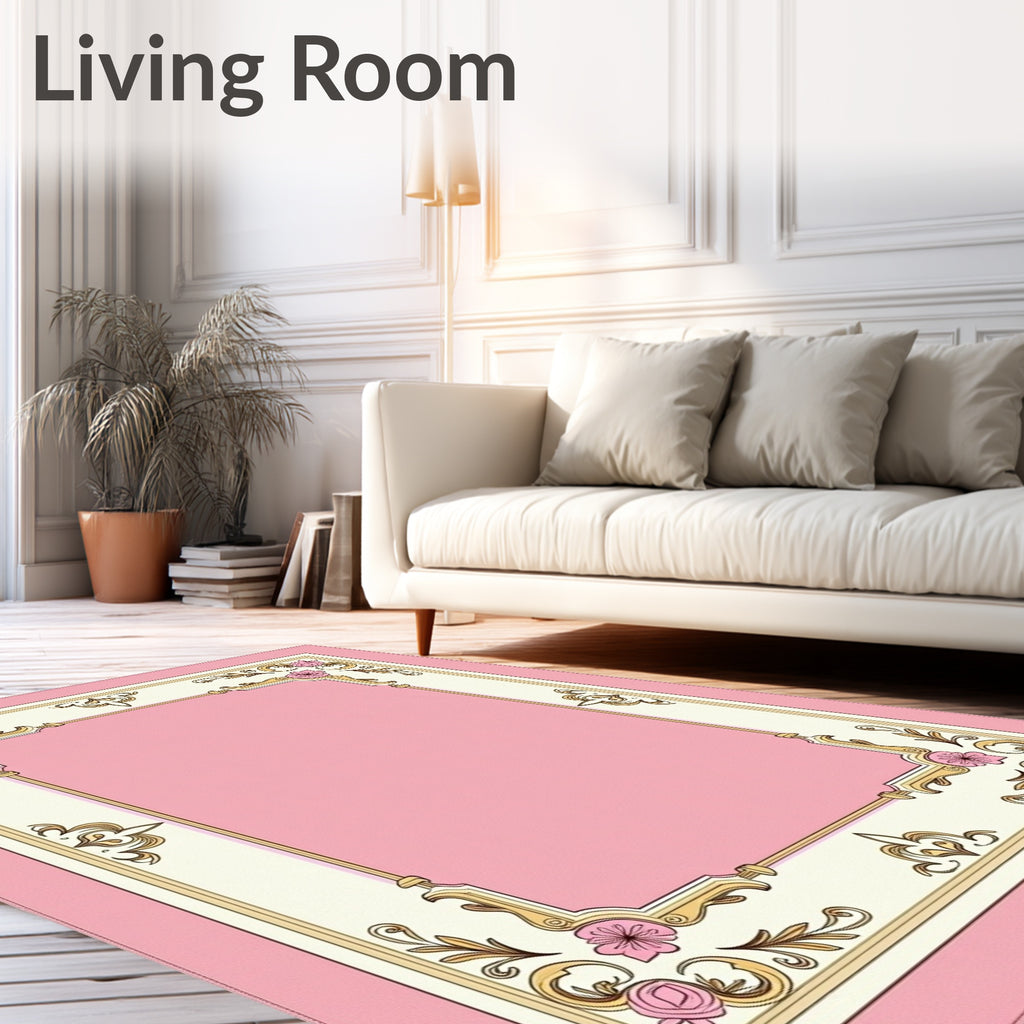 Pink Floral Frame Border Rug