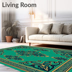 Emerald Green Teal Gilded Flourish Rug