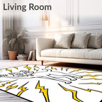 Whimsical White Cat Yellow Lightning Burst Rug