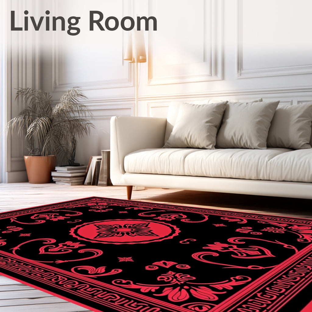 Crimson Floral Medallion Black Rug