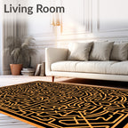 Orange Black Intricate Maze Graphic Rug