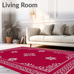 Crimson White Floral Mandala Border Rug