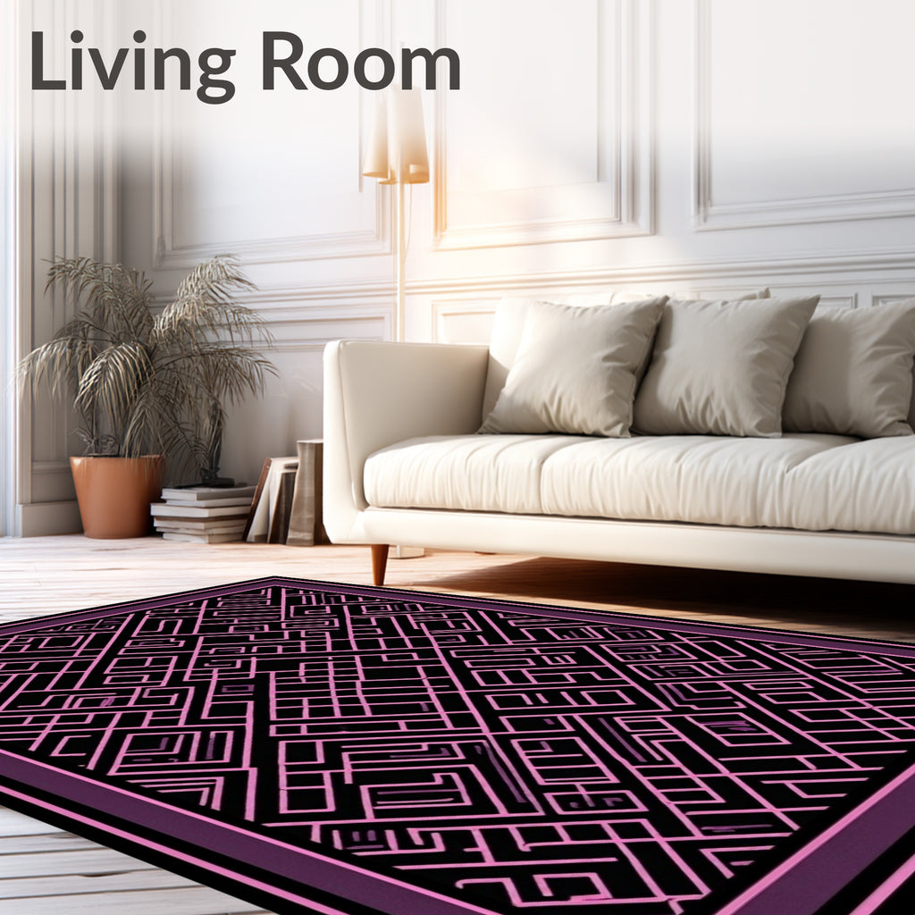 Pink Geometric Maze Linework Rug