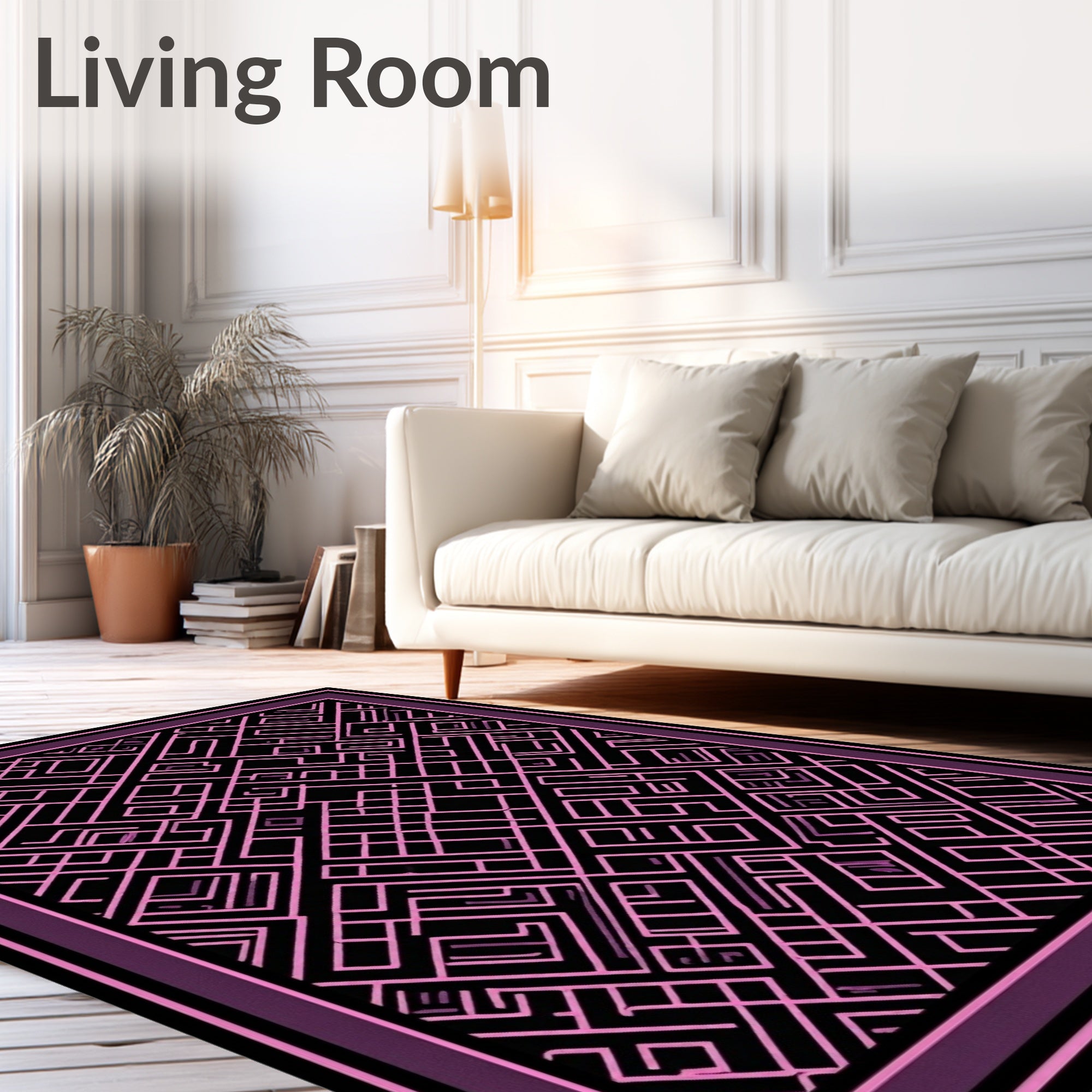 Pink Geometric Maze Linework Rug