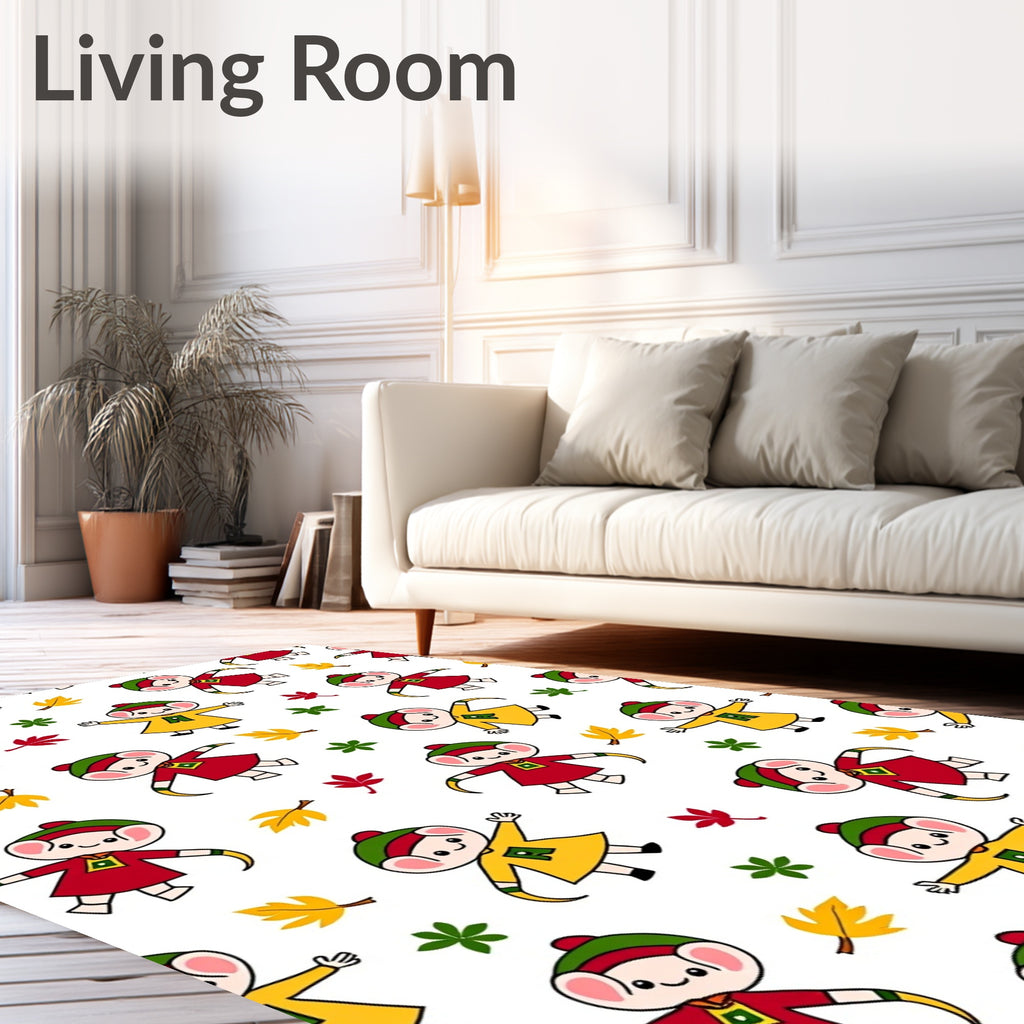 Cute Autumn Mice Falling Leaves Rug