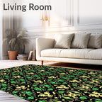 Ornate Black Emerald Floral Damask Rug