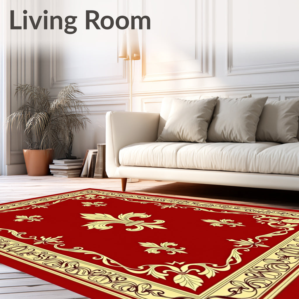 Red Cream Royal Fleur-de-lis Frame Rug