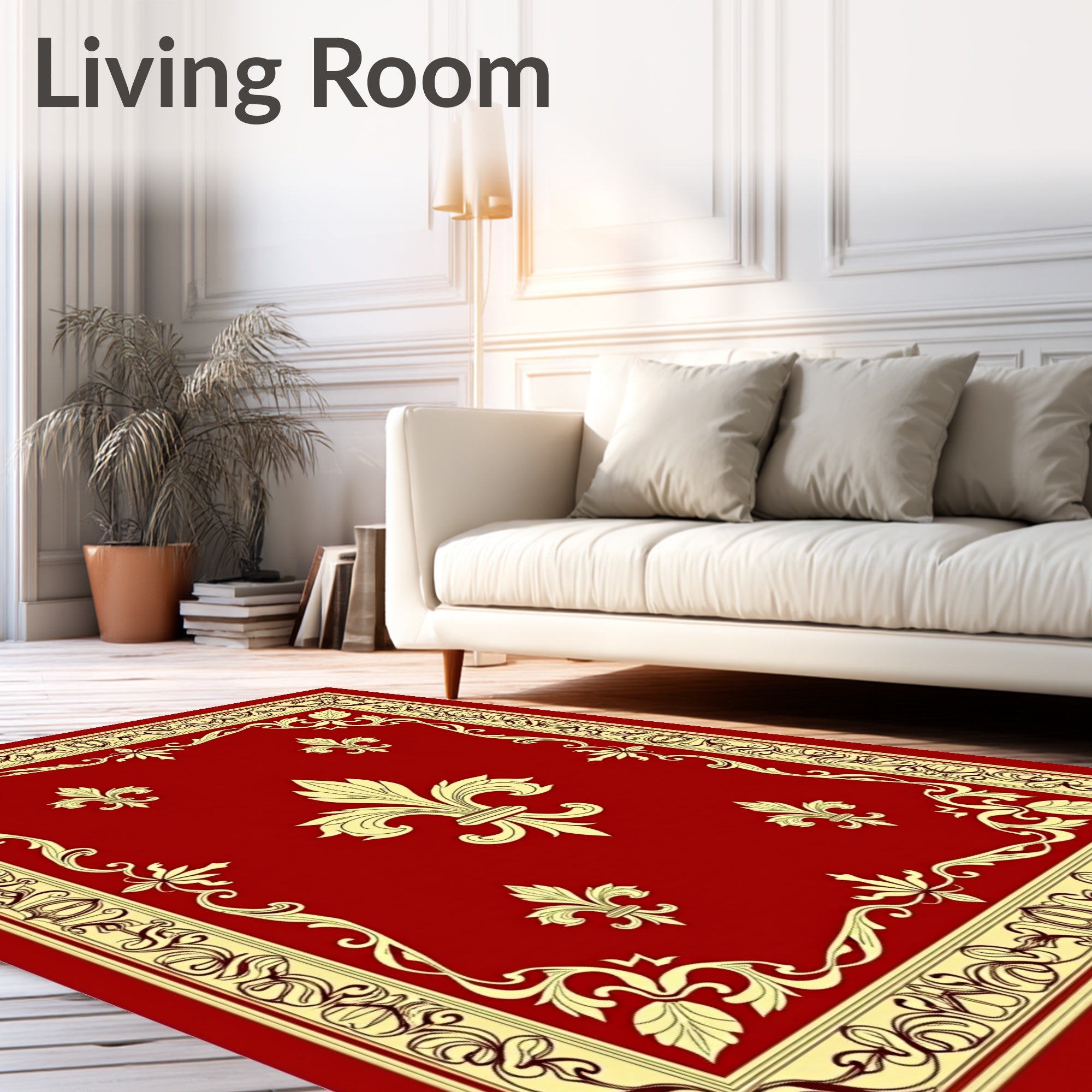 Red Cream Royal Fleur-de-lis Frame Rug