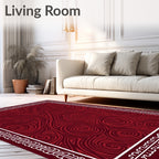 Deep Crimson Swirls Textured Border Rug