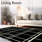 Modern Black Cream Geometric Grid Rug