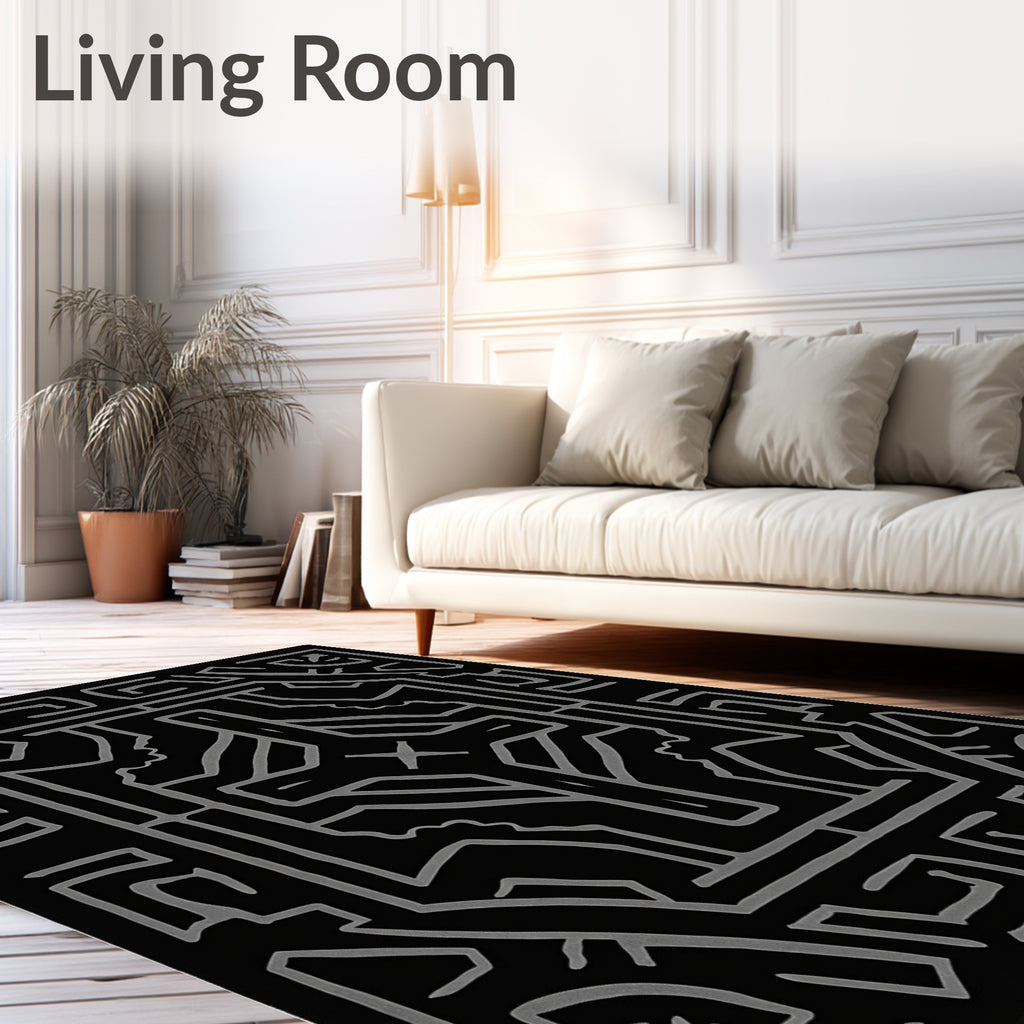 Geometric Black and Gray Profile Rug