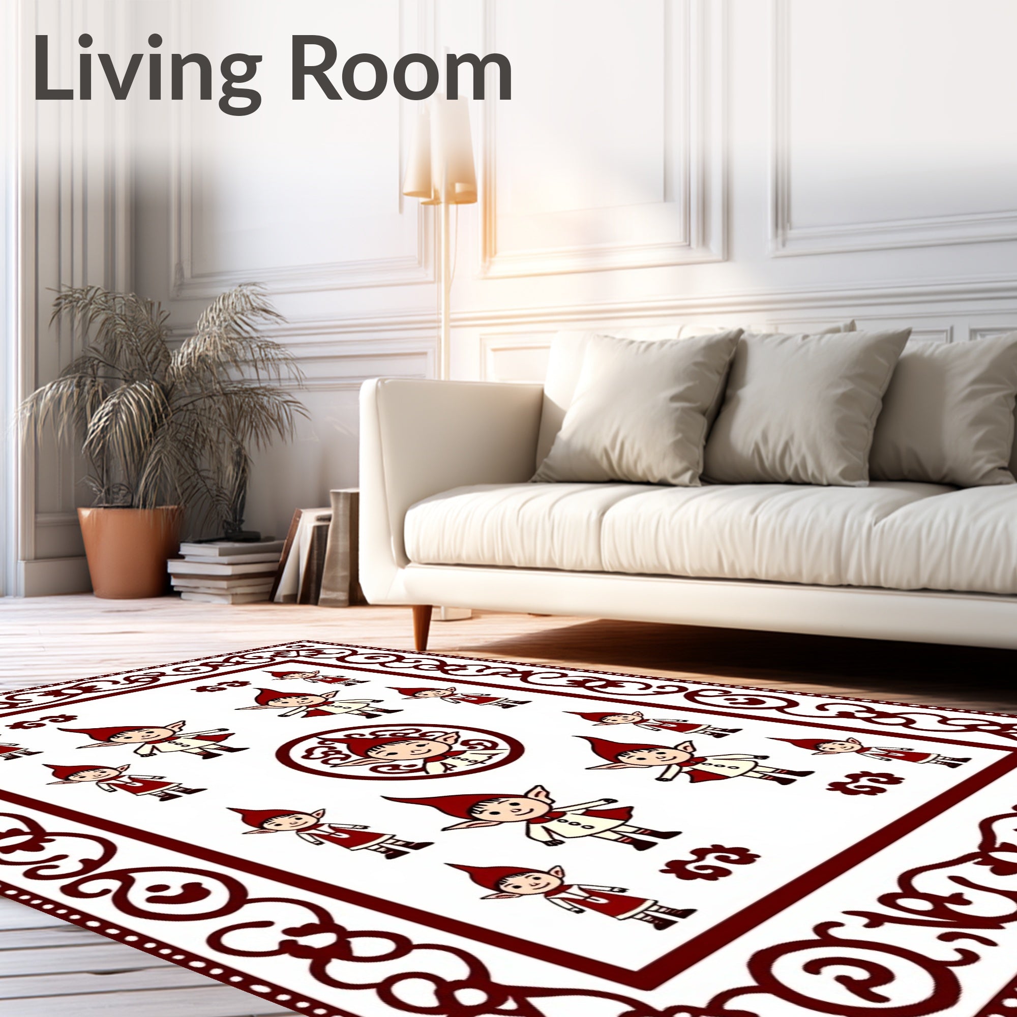 Crimson Elf Characters Whimsical Borders Rug