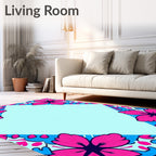 Vibrant Pink Blue Floral Corner Motif Rug