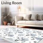 Whimsical White Blue Horse Flora Rug