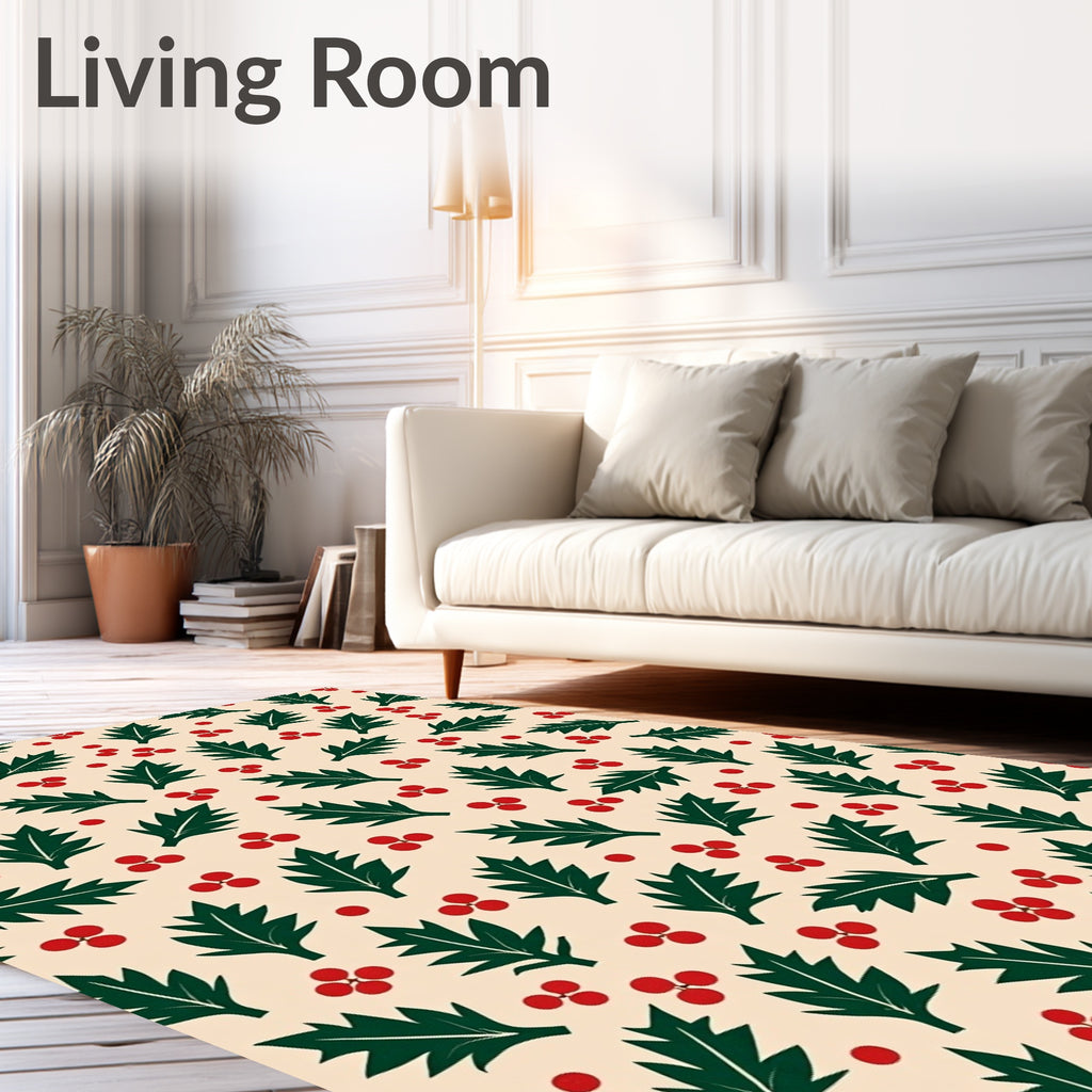 Festive Holly Berry Leaf Cluster Accent Rug