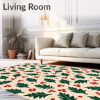 Festive Holly Berry Leaf Cluster Accent Rug