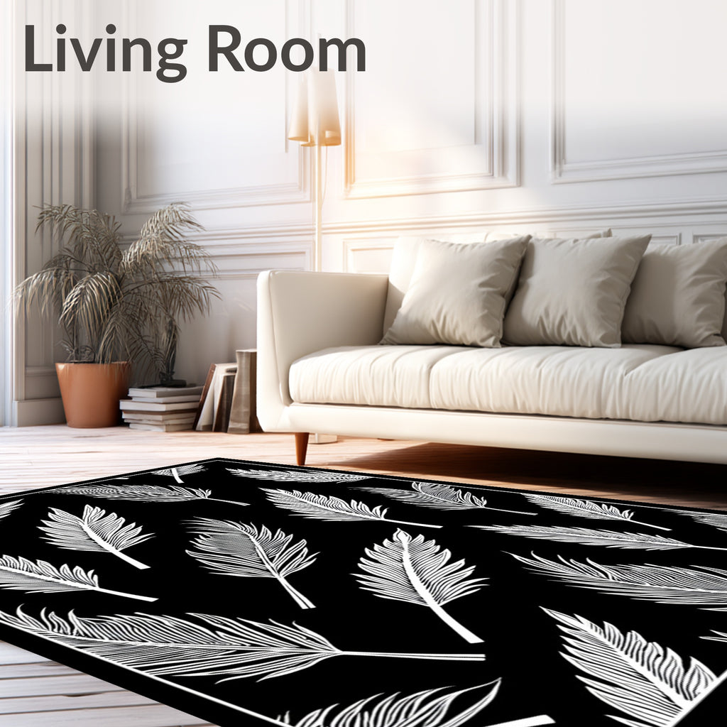 Black White Tropical Feather Repeat Rug