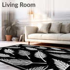 Black White Tropical Feather Repeat Rug