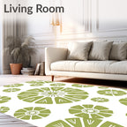 Olive Green Mid Century Floral Burst Rug