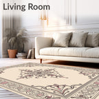 Elegant Cream Pink Floral Scroll Rug