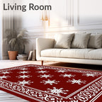 Crimson Snowflake Decorative Border Rug