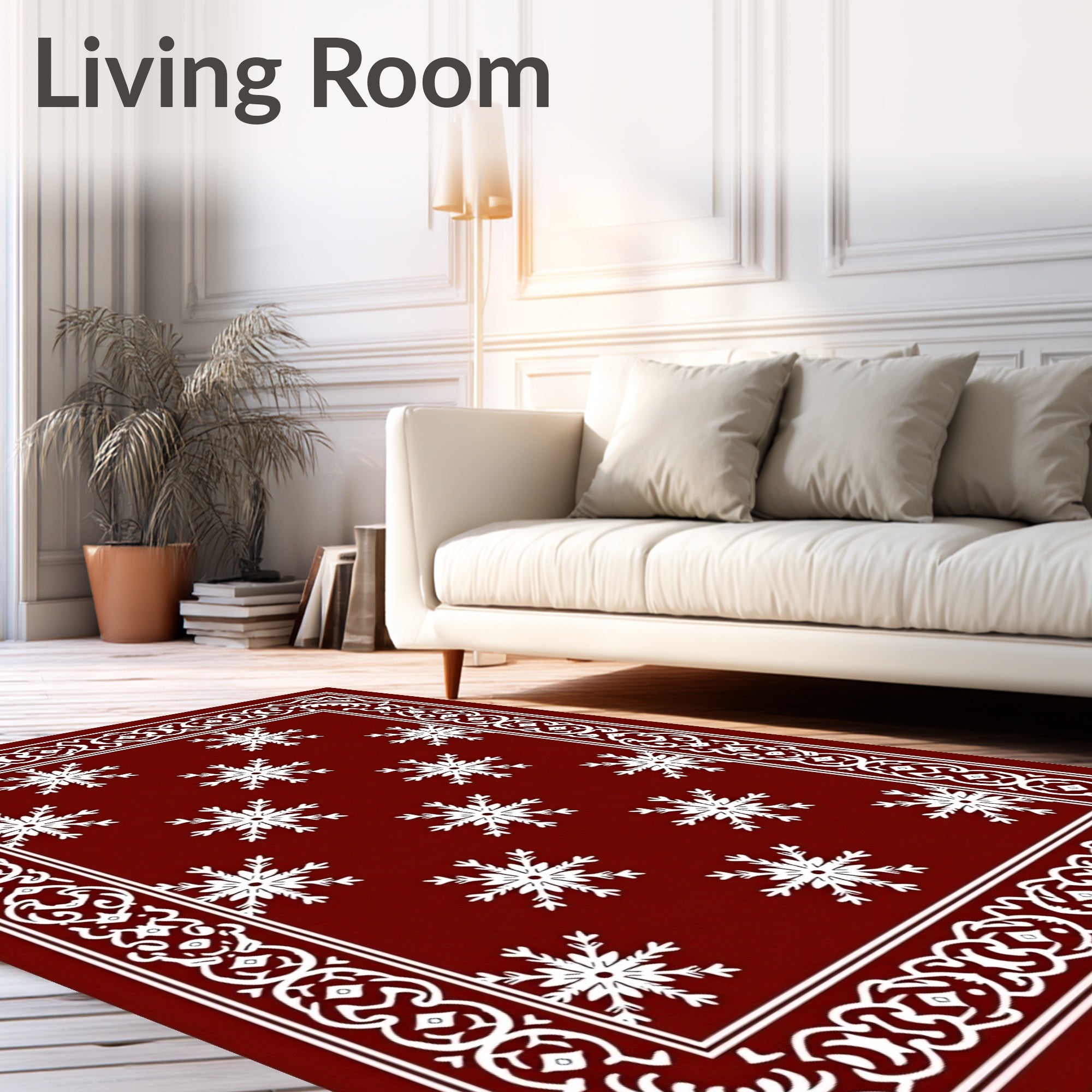 Crimson Snowflake Decorative Border Rug