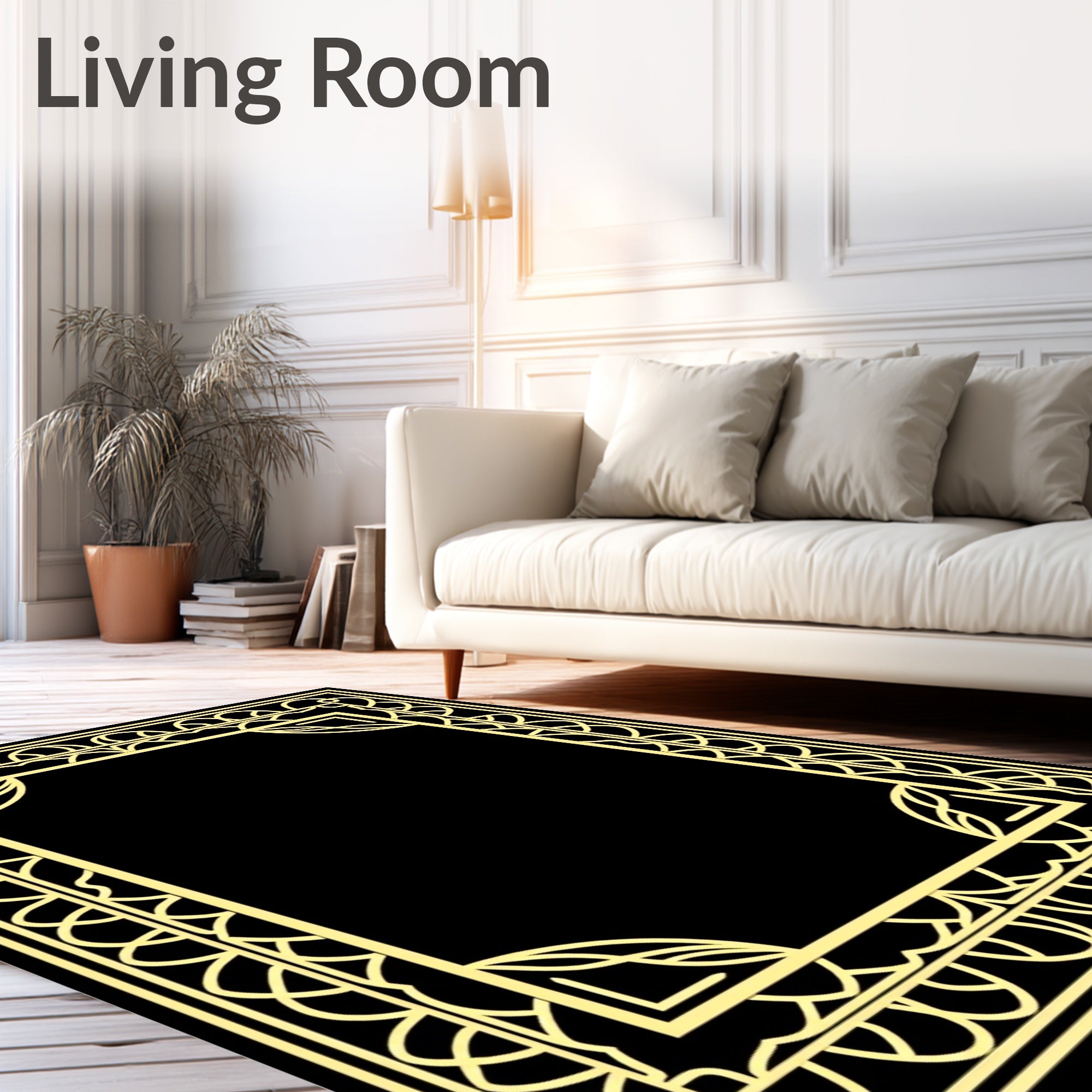 Golden Art Deco Geometric Frame Rug