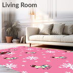 Pink Santa Sleigh Snowflake Reindeer Rug