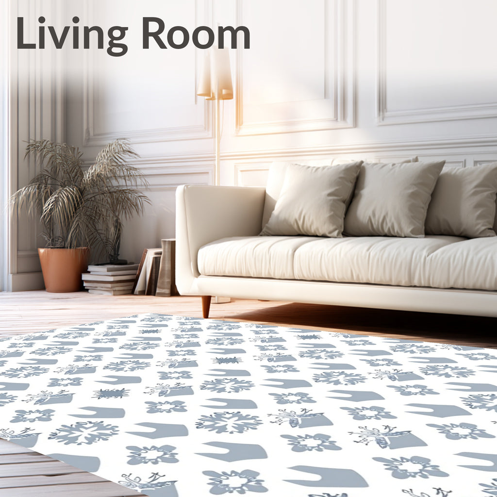 Light Blue Snowflake Diamond Medallion Rug