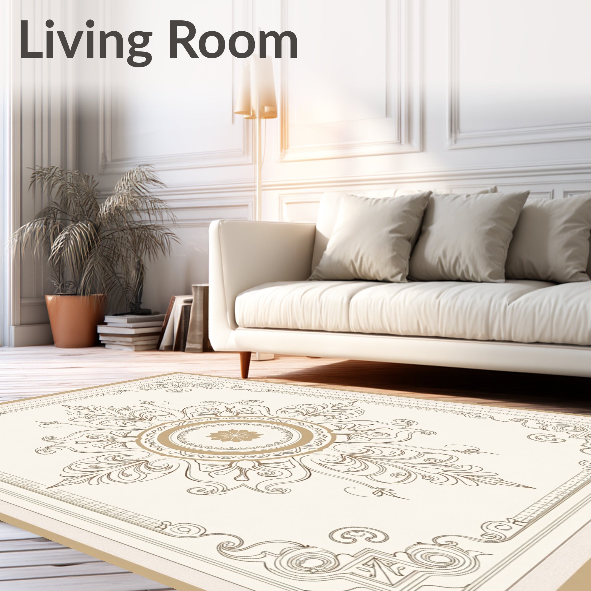 Elegant Gold Floral Mandala Frame Rug